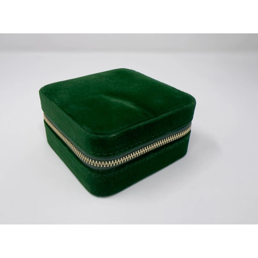 NEW Benevolence‎ Square Travel Jewelry Organizer Box with Mirror Green Velvet